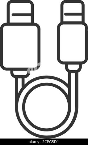 USB cable black line icon. Connectors and sockets for PC and mobile devices sign. Computer peripherals connector or smartphone recharge supply. Sign Stock Vector