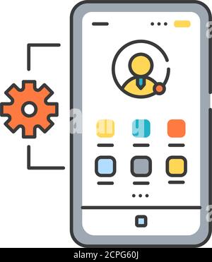 Mobile application management color line icon. Describes software and services responsible for provisioning access to internally developed mobile apps Stock Vector