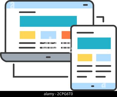 Responsive design color line icon. Approach to web design that makes web pages render well on a variety of devices and window. UI UX GUI design Stock Vector