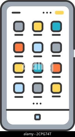 Mobile UI design color line icon. Process of making interfaces in software or computerized devices. Pictogram for web page, mobile app, promo. UI UX Stock Vector