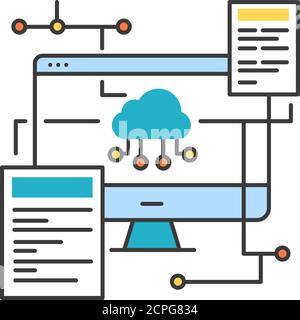 Back-end development color line icon. Consists of three parts: a server, an application, and a database. Pictogram for web page, mobile app, promo. UI Stock Vector