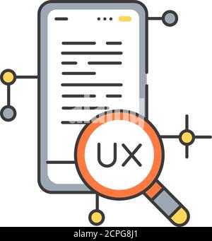UX research color line icon. Systematic investigation of users and their requirements, in order to add context and insight into the process of Stock Vector