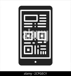 Boarding pass in smartphone black glyph icon. Screenshot or link of a ticket in a device. Pictogram for web page, mobile app, promo. UI UX GUI design Stock Vector