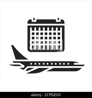 Trip planning black glyph icon. Departure dates. Planinng with all details and routes on suitable dates. Pictogram for web page, mobile app, promo. UI Stock Vector