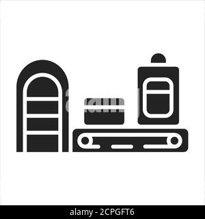 Airport conveyor belt black glyph icon. Machine built from rubber. Pictogram for web page, mobile app, promo. UI UX GUI design element Stock Vector