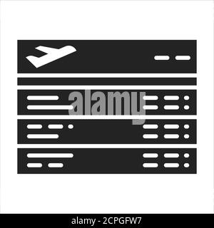 Departures board black glyph icon. Board in the airport with current status of flights. Pictogram for web page, mobile app, promo. UI UX GUI design Stock Vector