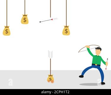 Illustration vector design of businessman hunting money with his bow and the arrow Stock Vector