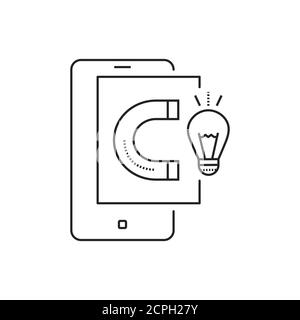 Gathering ideas black line icon. Search and analysis of information in smartphone. Pictogram for web page, mobile app, promo. UI UX GUI design element Stock Vector