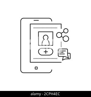 Account registration black line icon. Social media information sign. Create blog in smartphone. Pictogram for web page, mobile app, promo. UI UX GUI Stock Vector