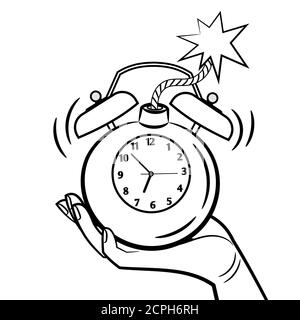 Bomb style alarm clock vector illustration. Wake up clock coloring page Stock Vector