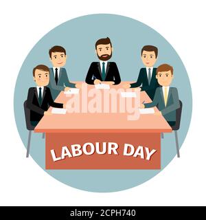 Labour Day vector poster with cartoon business people. Illustration of labor day, business worker Stock Vector
