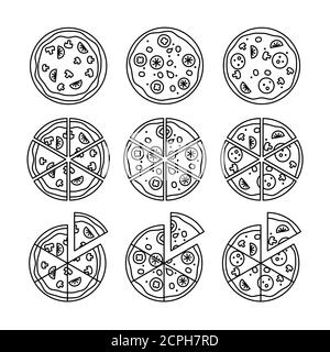 Line pizza icons set isolated on white background, vector illustration Stock Vector