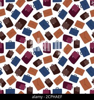 Cartoon business suitcase seamless pattern on white background, vector illustration Stock Vector