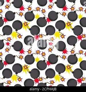 Pop art style cartoon bombs seamless pattern, vector illustration Stock Vector