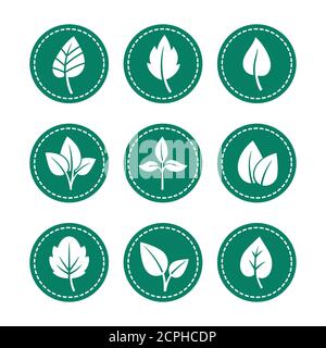 Green round icons set with leaf silhouettes vector Stock Vector