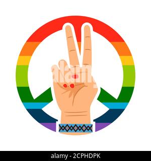 Peace hand and rainbow signs vector isolated on white background Stock Vector