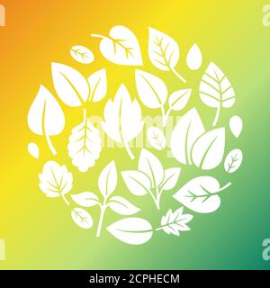 Leaves silhouette icons in round shape vector illustration Stock Vector