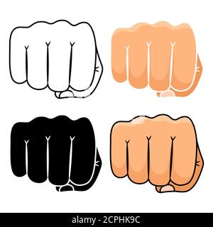 Fist punch vector icons, black and colorful, isolated on white background Stock Vector