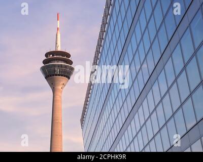 Television tower at the media harbor in Duesseldorf Stock Photo