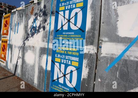 Election wall posters for Italian Costitutional Referendum on september 20-21, 2020 concerning the reduction of the number of parliamentarians Stock Photo