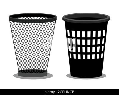 Office style empty bins isolated on white background. Vector basket container garbage, junk bucket illustration Stock Vector