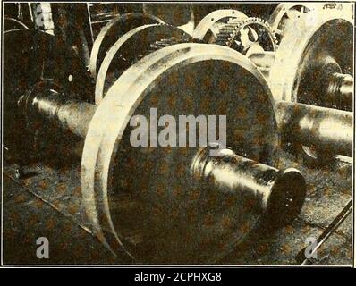. Electric railway journal . February 5, 1921 Electric Railway Journal 275 Shop Notes from Vancouver With Special Reference to the Practice of Turning DownWorn Steel Wheels to Form Centers for Tired Wheels—Preference Shown for Steel Wheels onBritish Columbia Electric Railway THE British Columbia Electric Railway has exten-sive shops located at Vancouver and New West-minster, where more than 400 passenger and expressmotor cars, 500 freight and other cars and seventeenlocomotives are maintained. Routine inspections and light overhaul are given thecars in accordance with the usual practice and a Stock Photo