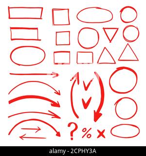 Marker hand drawn doodle elements vector illustration. Marker drawing highlighter, circle sketch stroke Stock Vector