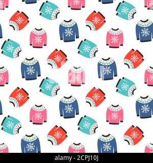 Winter warm colored sweaters for winter seamless pattern. Sweater winter season with ornament. Vector illustration Stock Vector