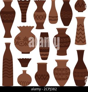 Greek clay pots. Ancient vase set isolated on white background, old ancient urn and amphora, jar and jug vector illustration Stock Vector