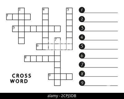 Black and white crossword vector template page. Illustration of crossword black white, riddle entertainment Stock Vector