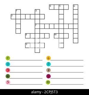 Vector crossword puzzle template isolated on white background. Illustration of crossword game, hobby intelligence Stock Vector