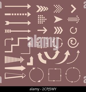 Set of arrows and destinations vector design. Illustration of arrow right and pointer, refresh and rotate Stock Vector