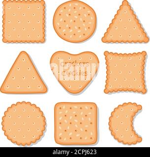 Biscuit cookie snacks. Vector cookies biscuits for teatime isolated on white, breakfast dessert pastry, homemade pie chips icons Stock Vector