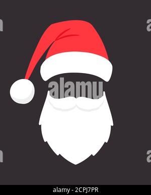 Santa claus mask. Christmas santaclaus party fashion photo face with beard, mustache and hat, holiday sinterklaas head template isolated on black background Stock Vector