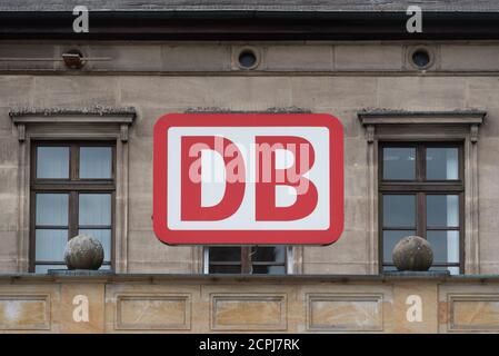 Germany, Bavaria, Erlangen, logo of the Deutsche Bahn, central station, reception hall, symbol photo Stock Photo