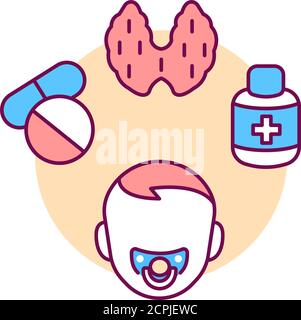 Pediatric endocrinology color line icon. Checking children for the normalization of hormones and thyroid glands. Pictogram for web page, mobile app Stock Vector