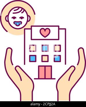 Pediatric hospice color line icon. Palliative help children. Pictogram for web page, mobile app, promo. UI UX GUI design element. Stock Vector