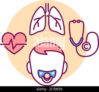 Pediatric pulmonology color line icon. Check and treatment respiratory system in children. Pictogram for web page, mobile app, promo. UI UX GUI design Stock Vector