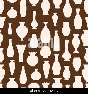 Vases silhouettes vector seamless pattern. Ancient bowls background. Illustration of seamless pattern amphora, pottery greece Stock Vector