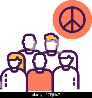 Anti war movement line color icon. Peaceful protest. Social protest. Pictogram for web page, mobile app, promo. Editable stroke Stock Vector