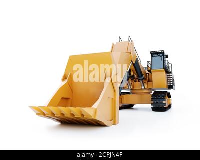 3D rendering of big yellow crawler excavator on white background Stock Photo