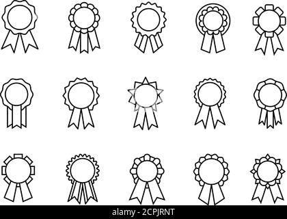 Awards ribbons line icons. Good grades ribbon linear rewards, reward seals or quality control thin badges, best certification rosettes, vector illustration Stock Vector