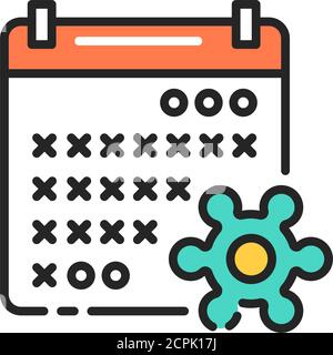 Quarantine color line icon. Self- isolation, period. Calendar with crossed period and virus. Pictogram for web page, mobile app, promo. Editable Stock Vector