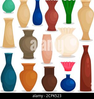 Vases colorful icons set, pottery collection on white background, vector illustration Stock Vector