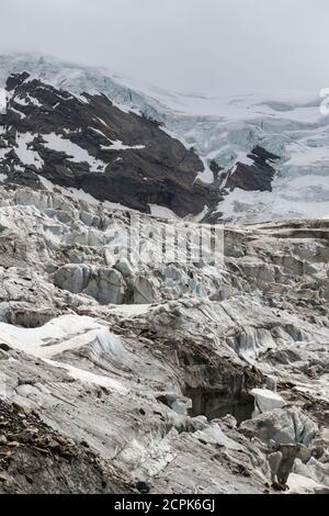 Switzerland, Canton of Valais, Saas Valley, Saas-Grund, Weissmies, Trift Glacier Stock Photo