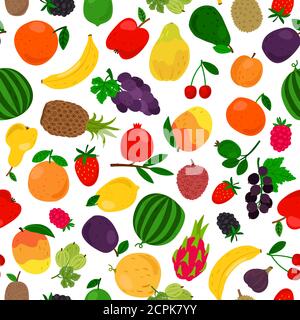 Fruits tropical seamless pattern. Vector fruit drawing illustration texture, papaya and mango, pineapple and citrus organic backdrop Stock Vector