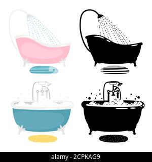 Vector bath isolated on white background. Bathtub for hygiene, cartoon interior bathroom illustration Stock Vector