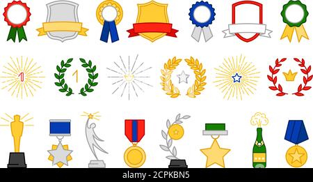 Award and prize symbols, vector icons set on white background Stock Vector