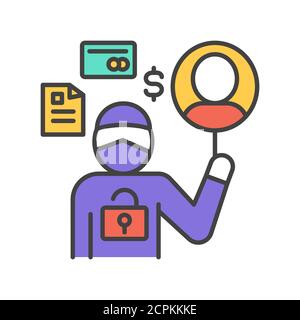 Cyber security and crime color line icon. Internet fraud. Thief stealing confidential data, personal information. Sign for web page, mobile app Stock Vector