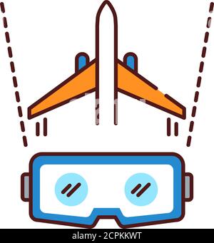 VR aviation color line icon. Pilot training and simulation. Smart industry. Pictogram for web page, mobile app, promo. UI UX GUI design element Stock Vector